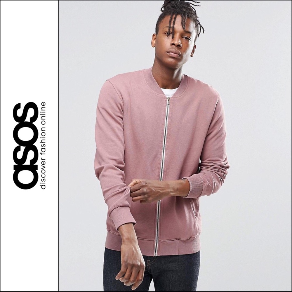 Pull&Bear Men's Unisex Pink Jersey Bomber Jacket